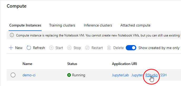 Launch RStudio from a started Compute Intstance