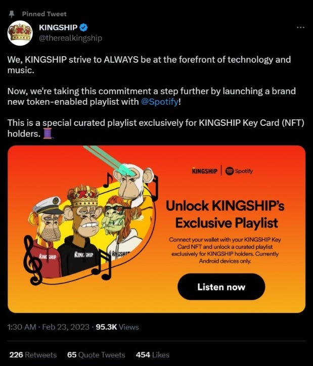 Tweet from Kingship regarding spotify partnership