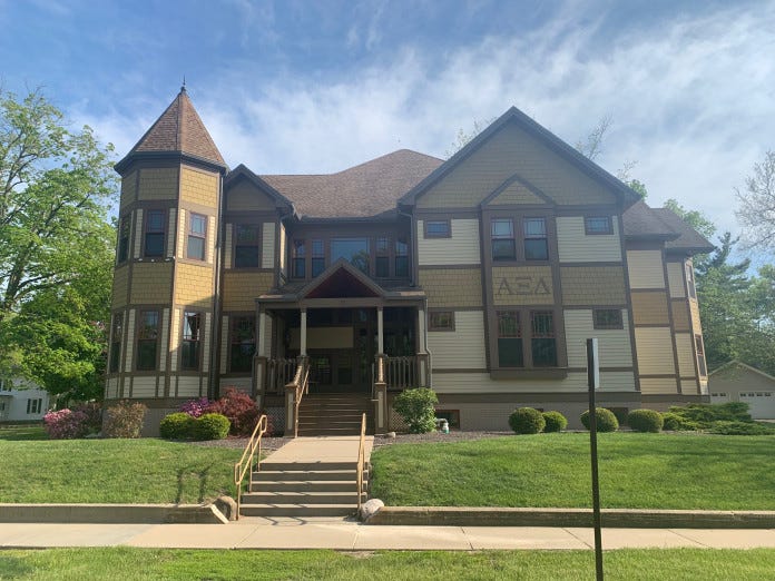 Monmouth College’s Alpha Xi Delta house now stands on the site of the Woodbine.