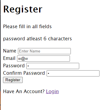 Two error messages displayed in this form