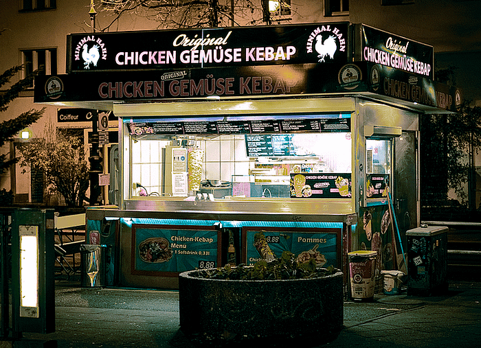 Imbiß at the corner of Geneissenaustrasse, Kreuzberg, Berlin. Copyright ; Sean P. Durham, Berlin, 2020
