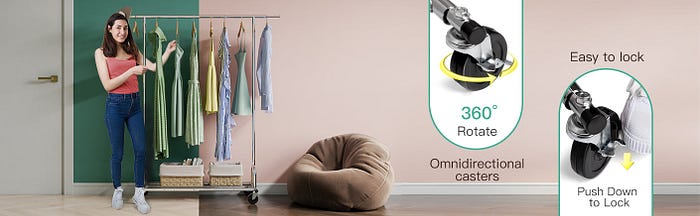 Raybee metal hanging closet rack with high-quality wheels