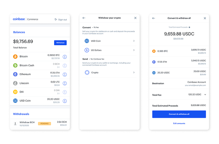 Coinbase Commerce อนุญาตให้ร้านค้าแปลงคริปโตเป็นเงินตราจากภายในแพลตฟอร์มได้โดยตรง