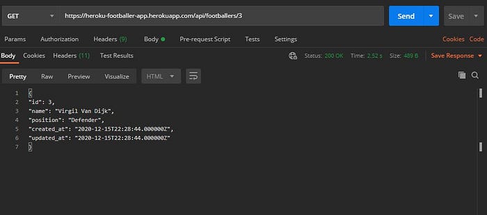 Testing the ‘footballers/{id}’ endpoint in production