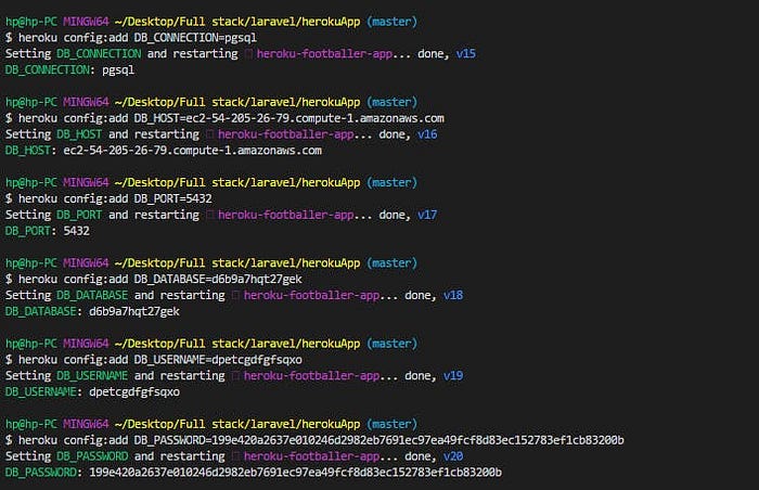 Database config variables added