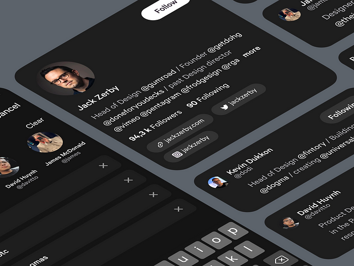 A user interface mockup of profiles on social media.