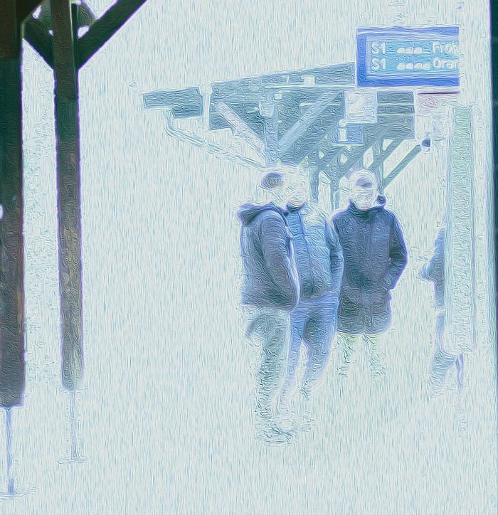 Three Men waiting for a Train at Yorckstrasse S Bahnhof, Berlin