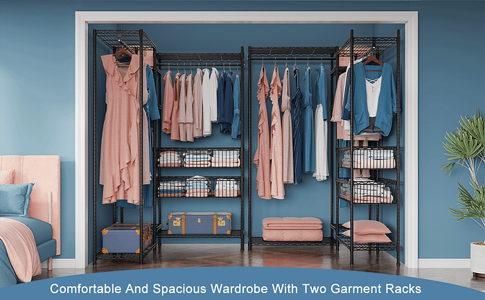 Multifunctional garment rack with baskets & shelves