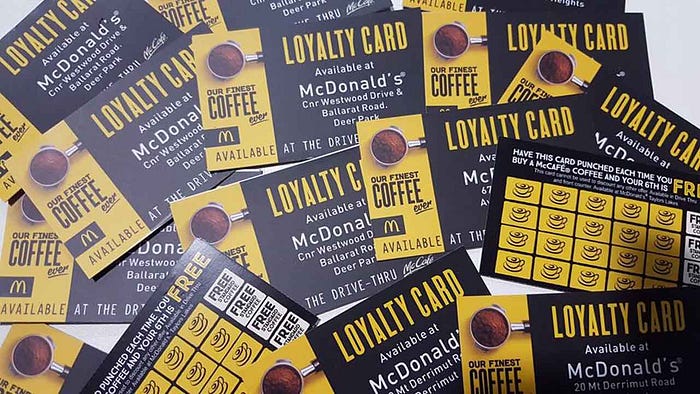 A collection of McDonald’s Loyalty Card