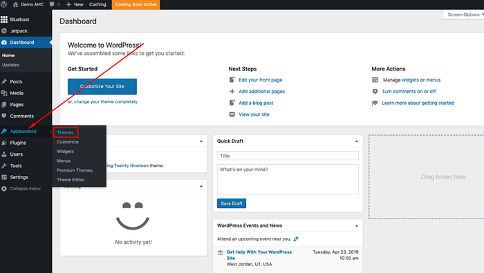 If you want to change your theme, go to Appearance => Themes: Change Theme at any time.