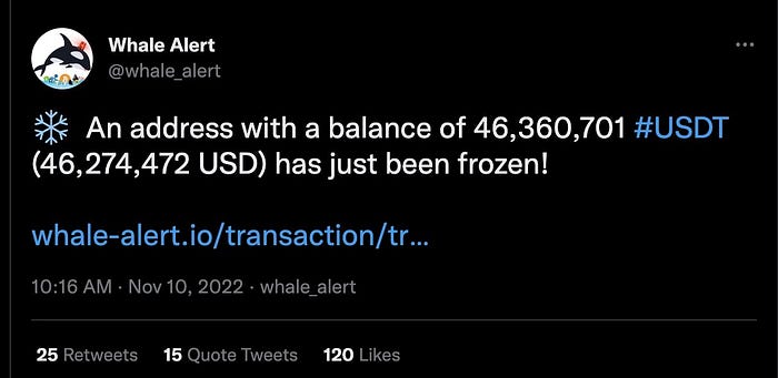 应执法部门的要求，Tether 冻结了 FTX USDT 钱包