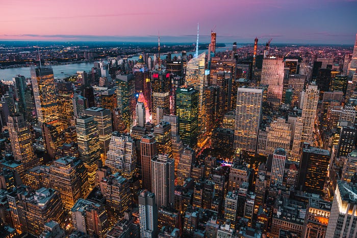 City skyline at dusk