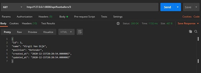 Testing the ‘footballers/{id}’ endpoint locally