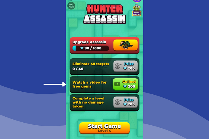 Home screen rewarded video ads