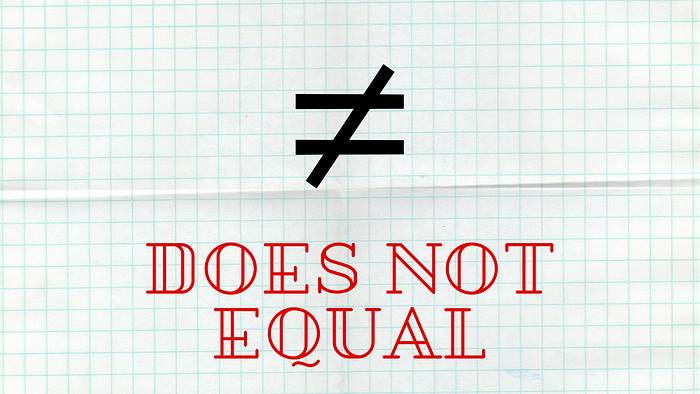 A large sheet of graph paper with green lines with a does not equal to sign drawn in the middle of it. The words ‘does not equal’ is below it in red and capital letters.