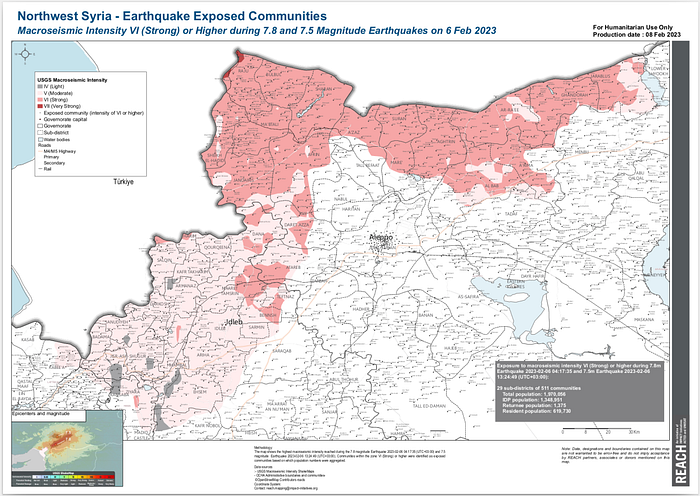 Map from REACH: Northwest Syria --- Earthquake Exposed Communities