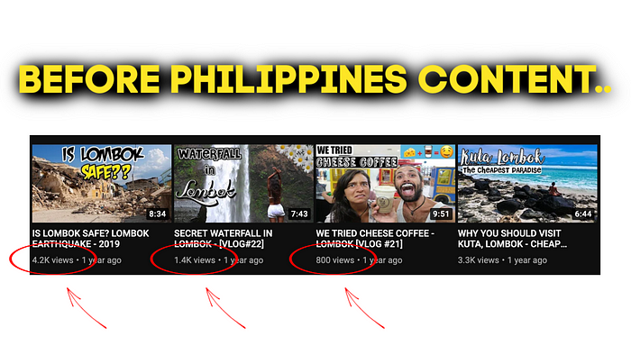 Screenshots of YouTubers’ video thumbnails before adding Philippines content