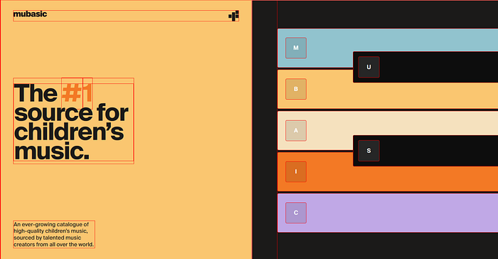The Mubasic website design with a one-pixel solid red border around all elements.