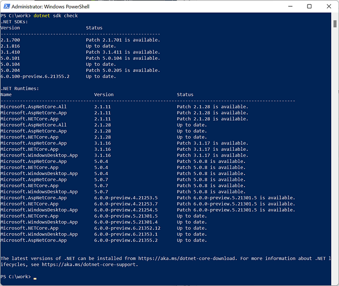 Checking dotnet sdk version in .NET MAUI