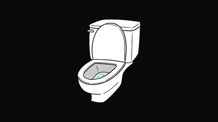 Cartoon of a toilet against a black background.