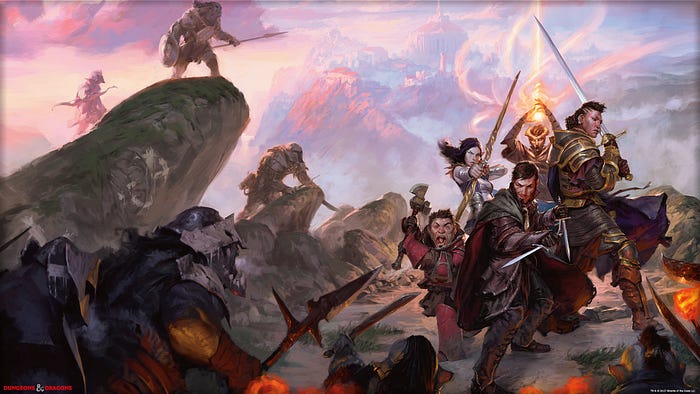 A party of adventurers face off against orcish threats