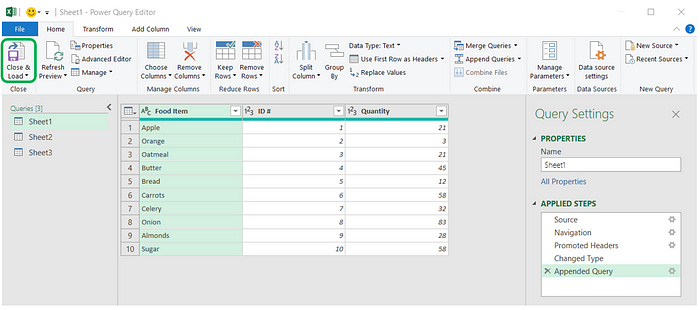 Microsoft Excel Spreadsheet Query Settings