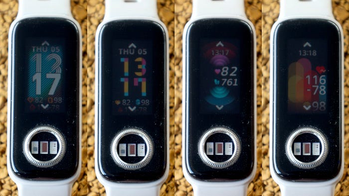 你用你的指尖，指著健康手環 ASUS VivoWatch 5 AERO