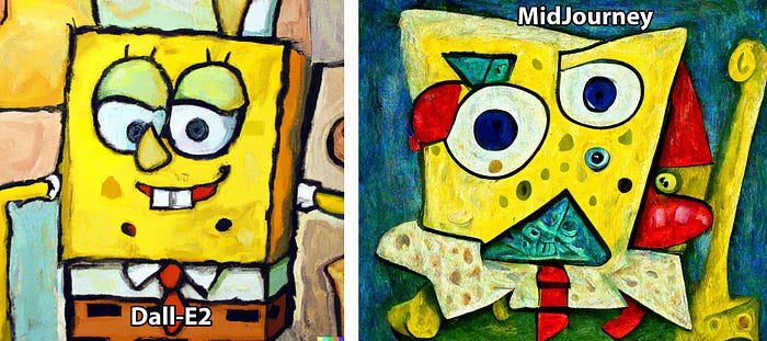 Spongebob Squarepants painted by Pablo Picasso. Generated by Artificial Intelligence.