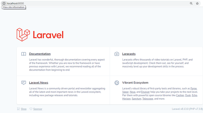 Laravel server started