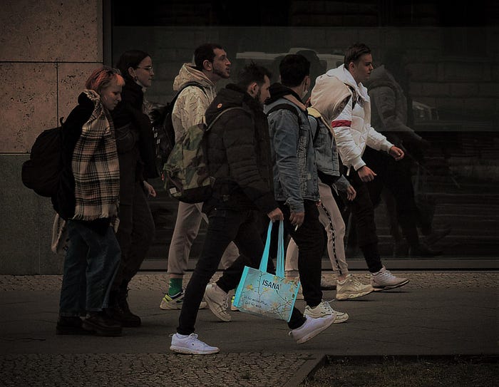 Group of people in a Hurry, Berlin 2021. Sean P. Durham, Berlin