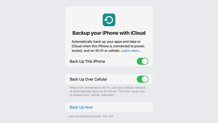Sauvegarde iCloud sur cellulaire dans iOS 16