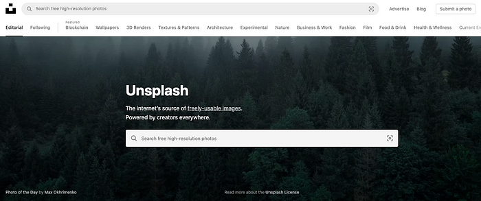 Unsplash home page