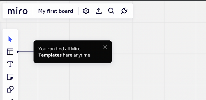 The image depicts the onboarding process for the web application Miro, a small card pointing to the tool and showing the usage.