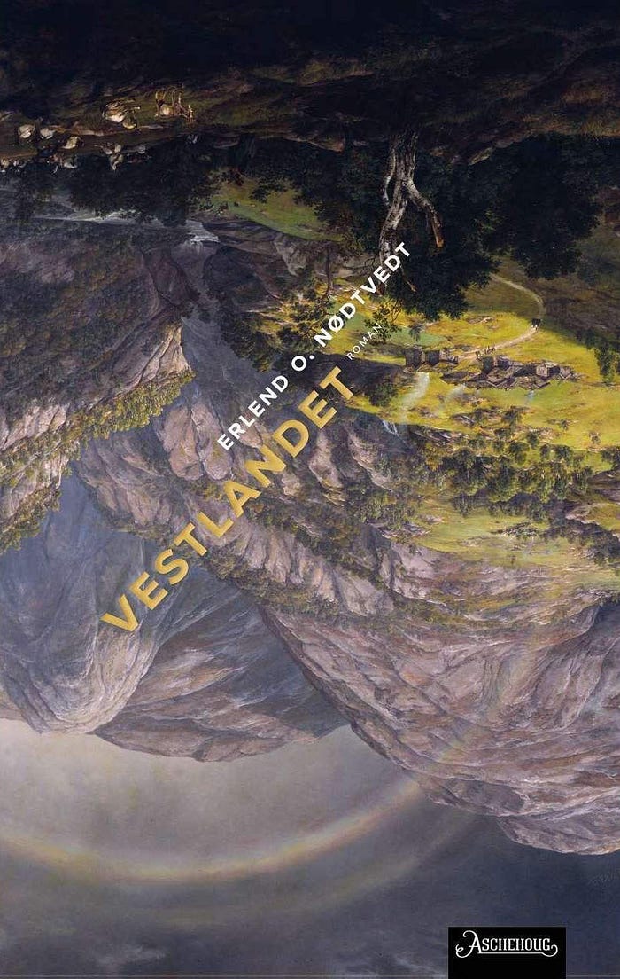 Framsida på «Vestlandet», I.C. Dahls «Fra Stalheim», sett frå bokas vinkel