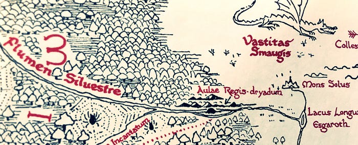  A detail from the map designed for the Latin edition of the Hobbit.
