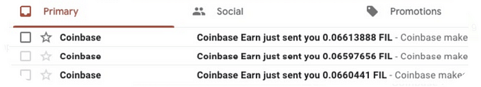 Confirmation email received after participating in the Coinbase earn program.