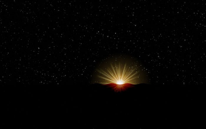 A sunrise on a dark planet.
