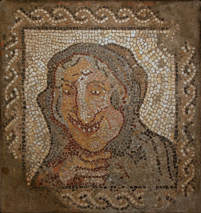  Mosaic of an Old Woman. Catalan Museum of Archeology, Barcelona.