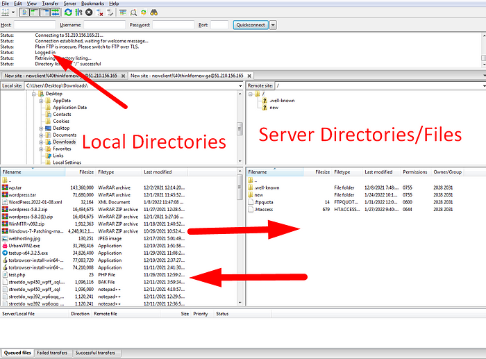 FileZilla Connected to FileZilla