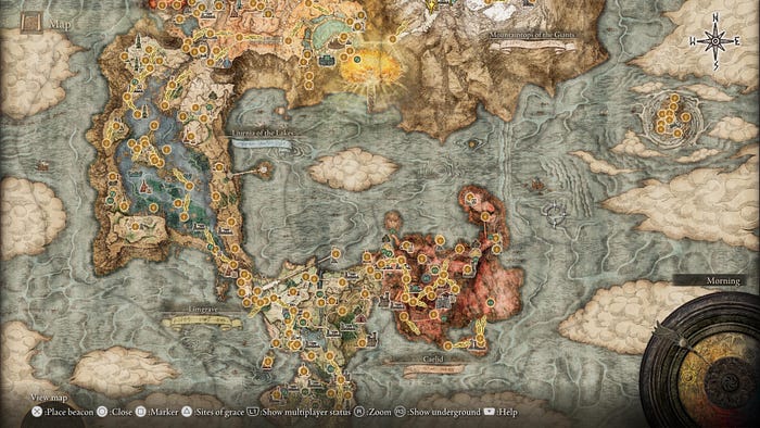 A full screen map representing the world of Elden Ring