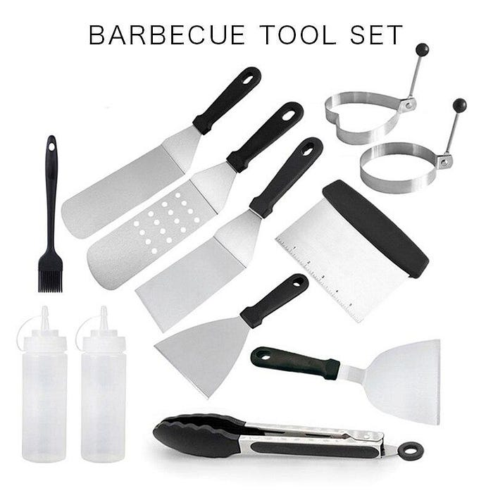 12 Pcs/Set Stainless Steel Spatula BBQ Tools Cooking Utensil DIY Barbecue Accessories Set