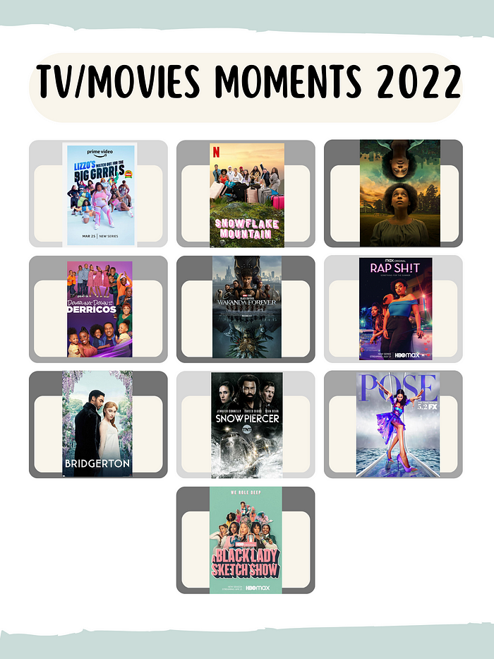 2022 television, movies, books, traction points, lessons learned for professional development, Conscious Gear, 2022 takeaways, a year in review, Lizzo watch out for the big grrrls, Snowflake Mountain, Kindred Octavia Butler, Doubling Down with the Derricos, Wakanda Forever, Rap Sh!t, Bridgerton, Smowpiercer, POSE, A Black Lady Sketch Show