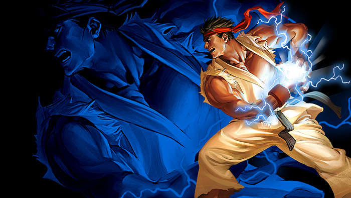Image of Ryu about to do his 'hadouken' move.