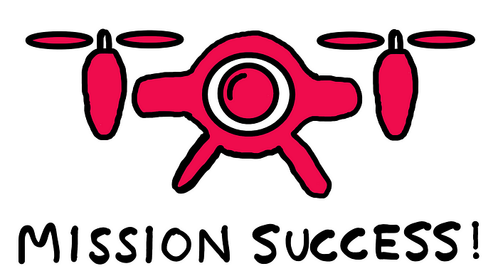 What Happens When Projective Geometry Meets Information Theory? (I) — An two-dimensional illustration of a mars drone. It seems to feature 2 rotos on either side. The centre looks like a circular disc with two legs for landing. Below the mars drone, we see the following text in bold: “MISSION SUCCESS”