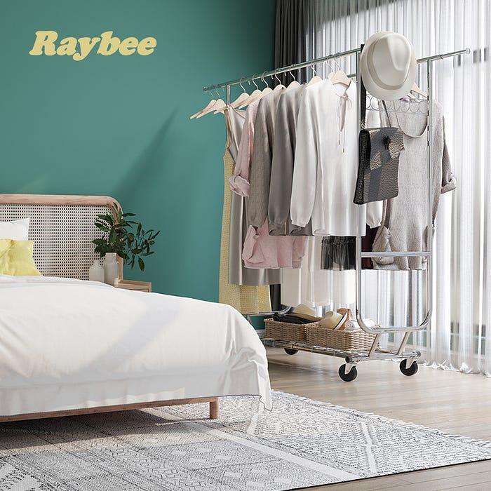 Raybee double hanging clothes rack with shelves