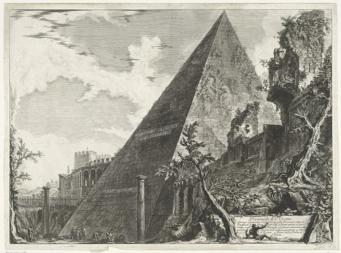  The Pyramid of Cestius by Piranesi. Image courtesy of Wikimedia Commons.
