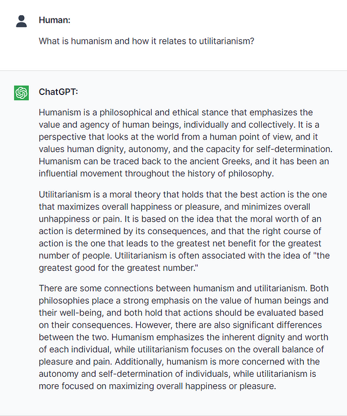 What is humanism, ChatGTP answer