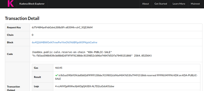 k:fb5aa… buys the max allocation of 100K KDX.