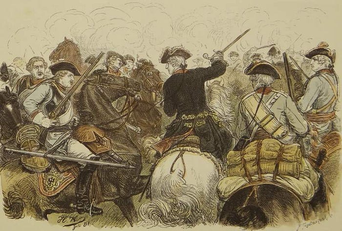 Painting depicting a charge at the Battle of Mollwitz.
