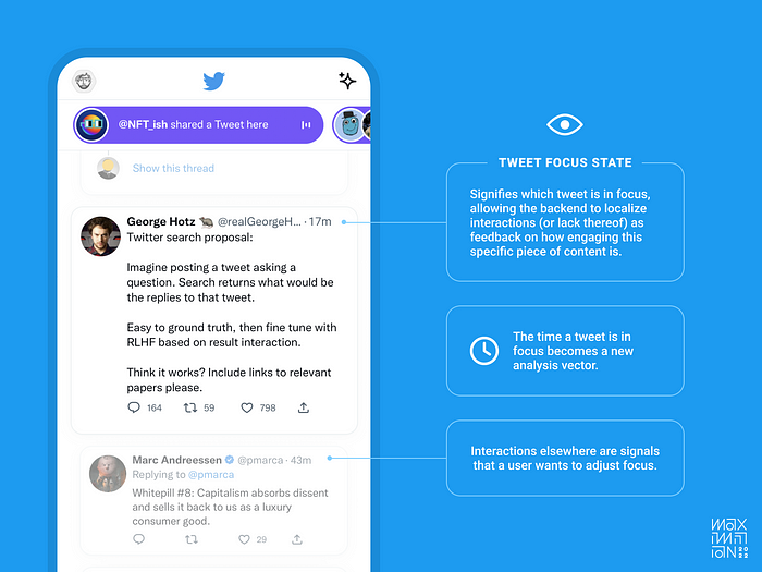 A redesign of Twitter’s home feed indicates which Tweet a user is focusing on.